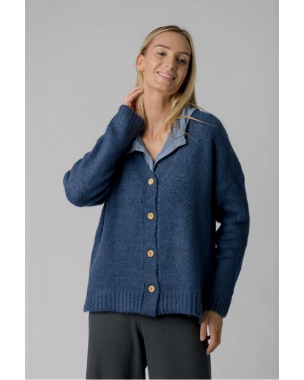 chaqueta de punto azul